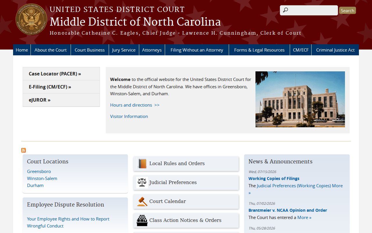 Bermuda Run criminal records source for the Middle District of North Carolina