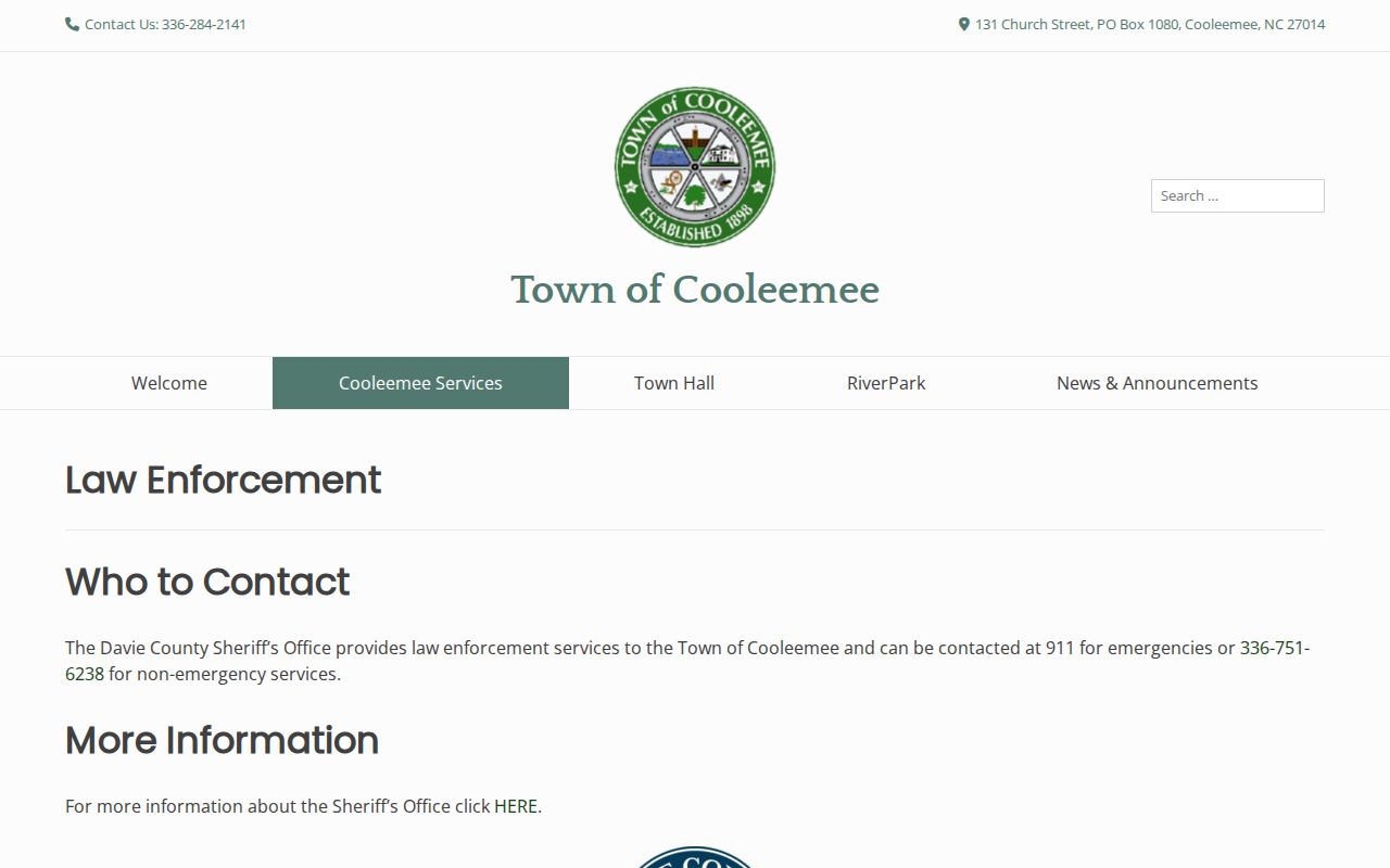 Cooleemee criminal records law enforcement page confirming DCSO service