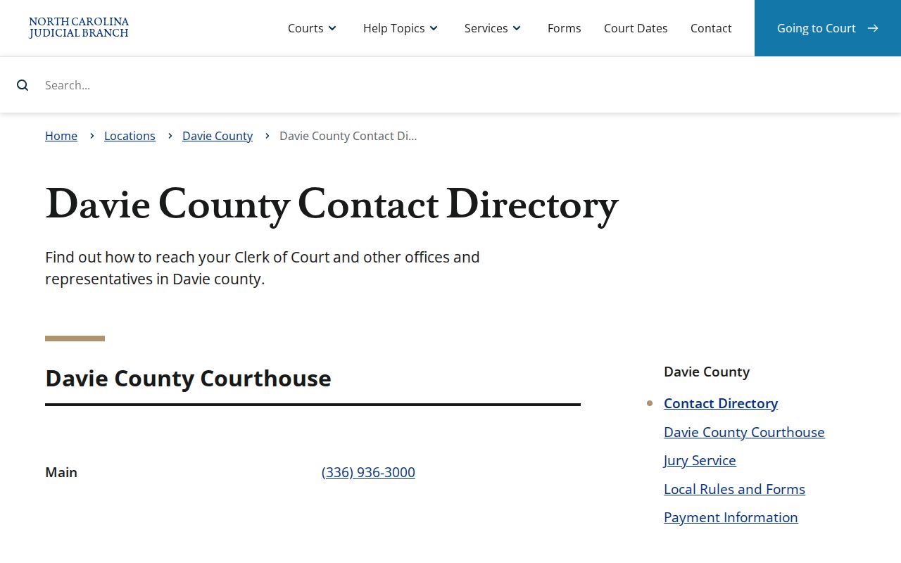 Davie County criminal court case contact directory