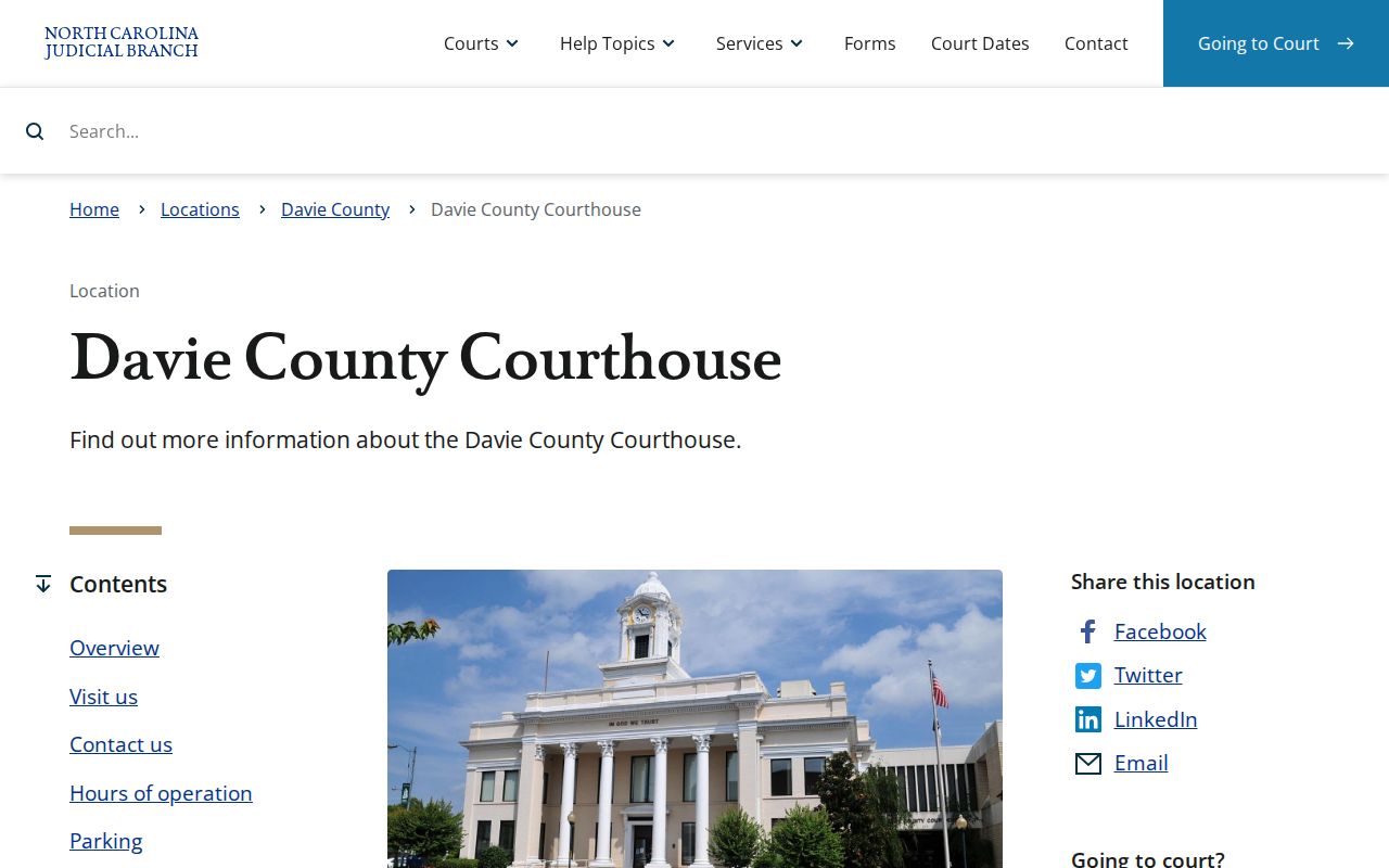 Davie County courthouse for criminal court case records