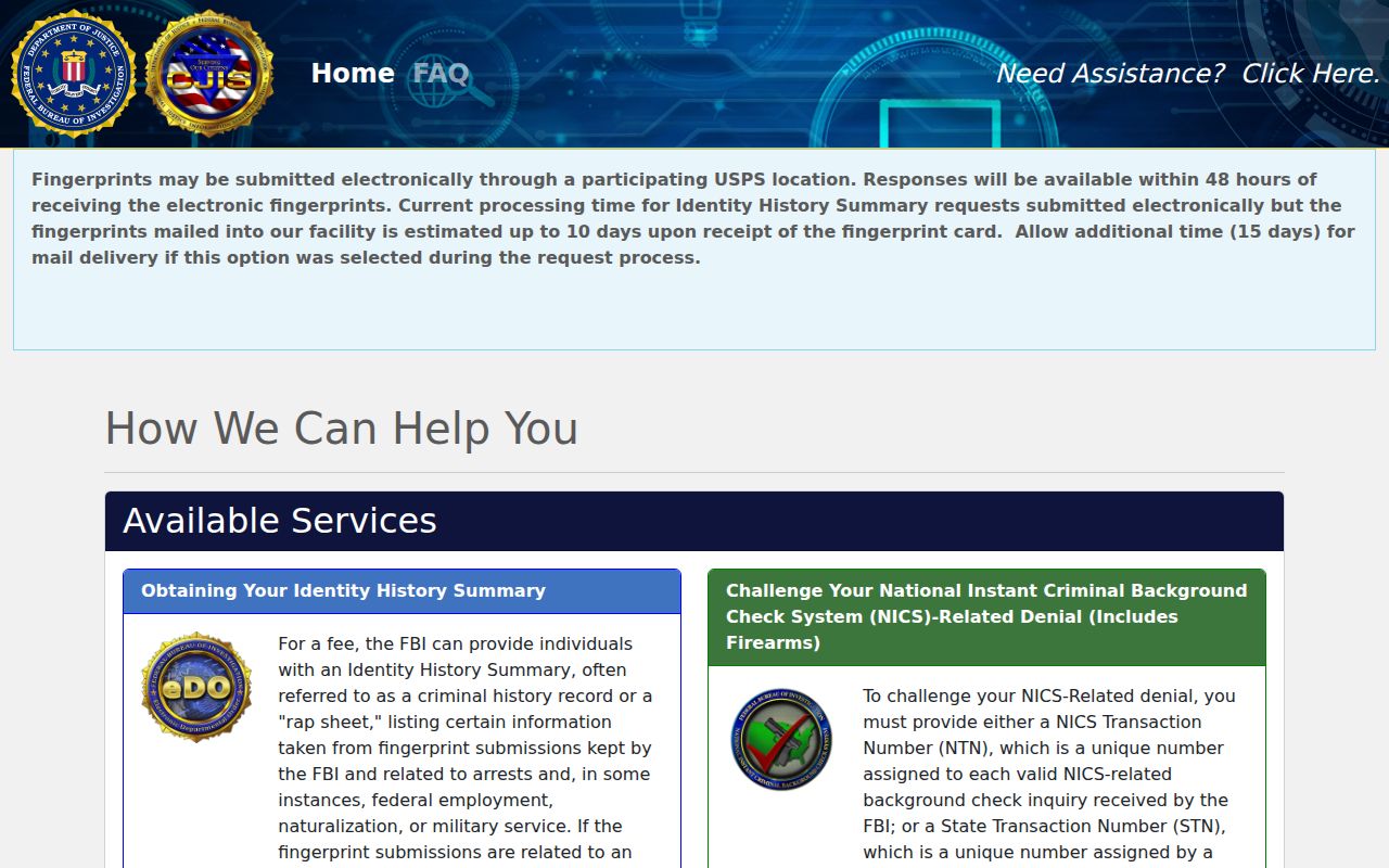 FBI identity history portal for Davie County criminal record review